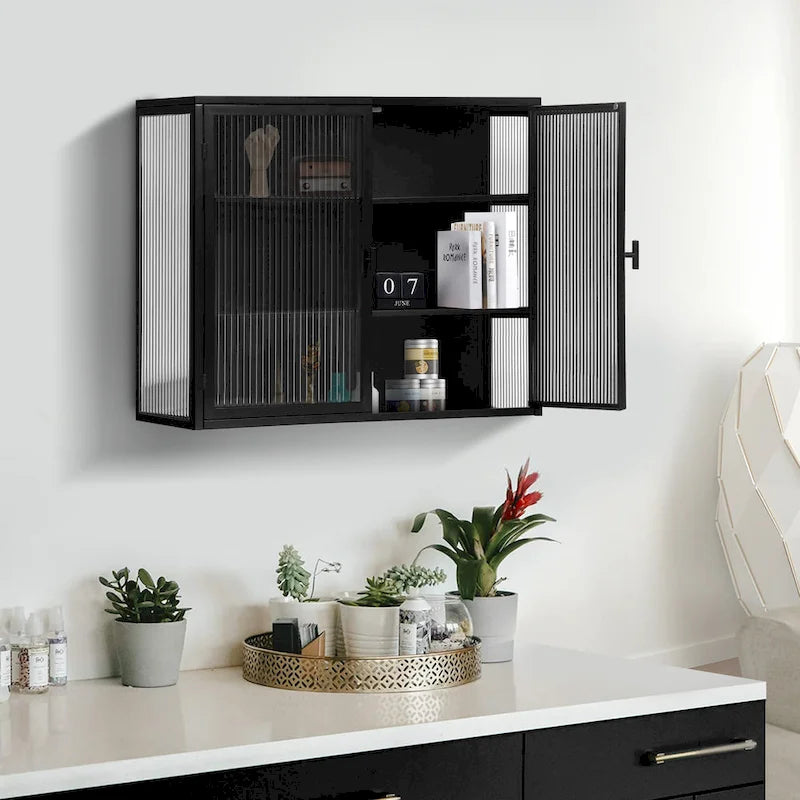 Meuble mural moderne avec portes vitrées et étagères de rangement pour entrée, salon, salle de bain