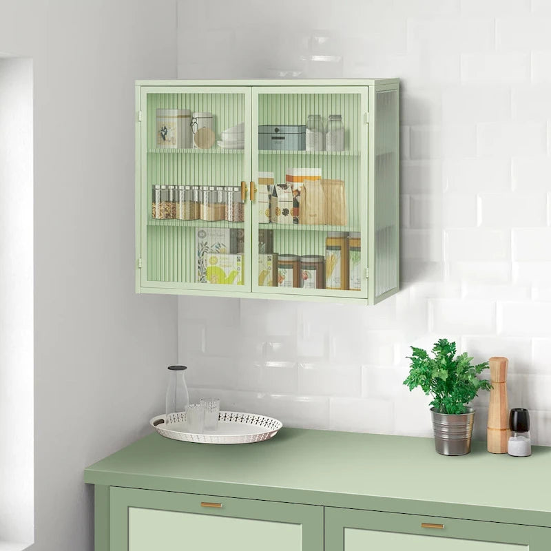 Meuble mural moderne avec portes vitrées et étagères de rangement pour entrée, salon, salle de bain