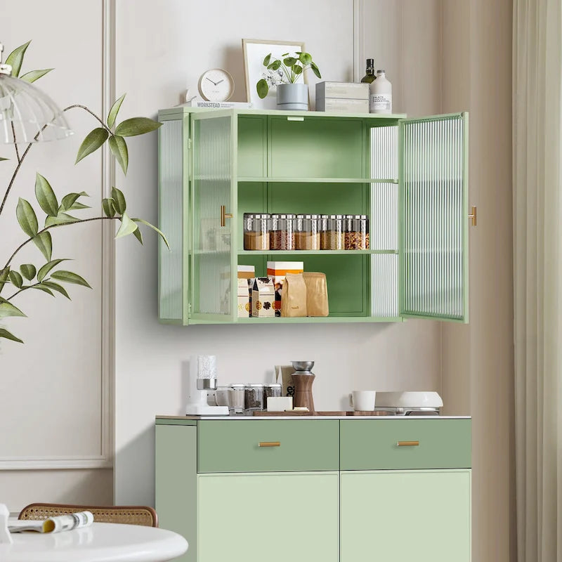 Meuble mural moderne avec portes vitrées et étagères de rangement pour entrée, salon, salle de bain