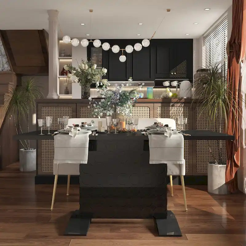 Table à manger extensible en bois laqué brillant pour 6 personnes
