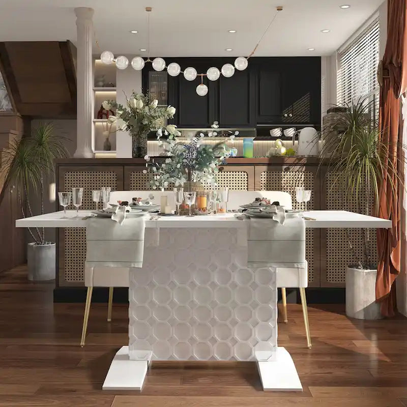 Table à manger extensible en bois laqué brillant pour 6 personnes