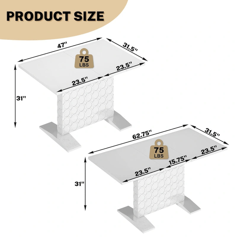 Table à manger extensible en bois laqué brillant pour 6 personnes