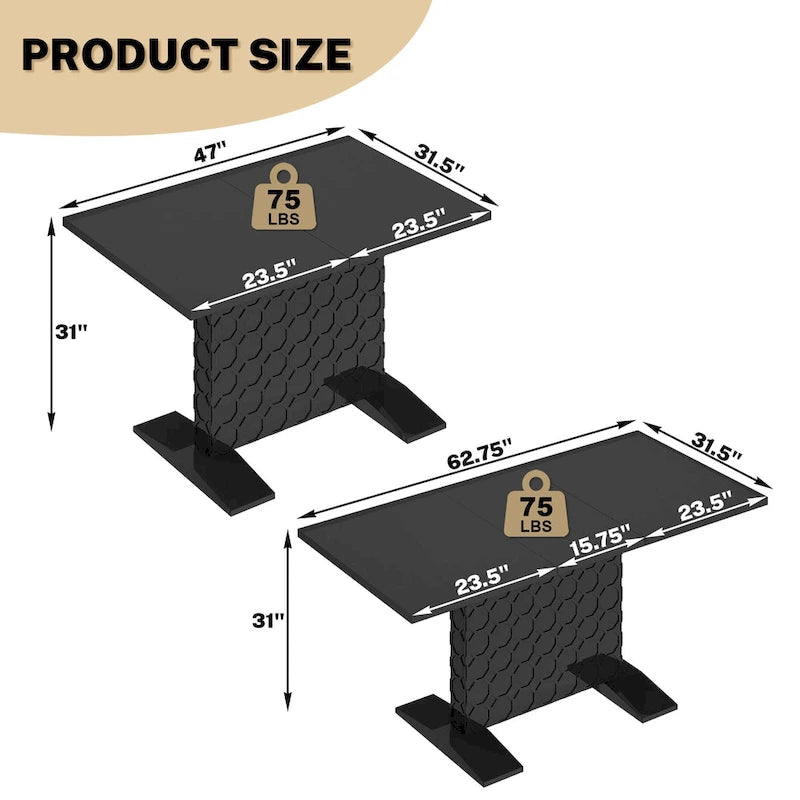 Table à manger extensible en bois laqué brillant pour 6 personnes