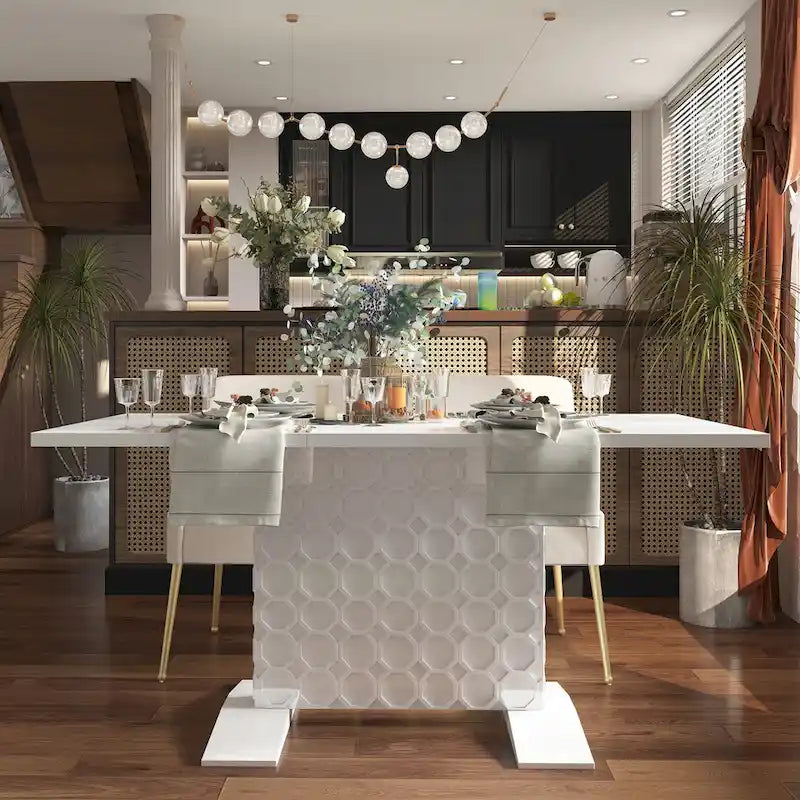 Table à manger extensible en bois laqué brillant pour 6 personnes