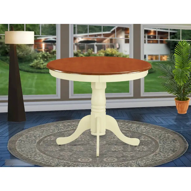 Table de salle à manger antique - un plateau de table de cuisine rond avec pied central, 36x36 pouces, (options de finition)