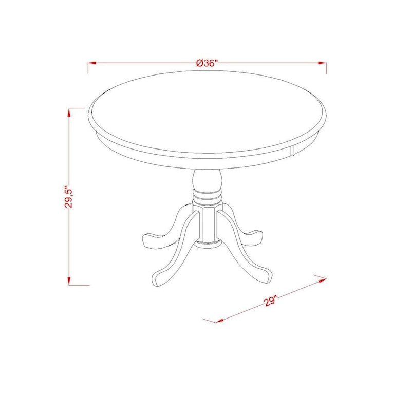 Table de salle à manger antique - un plateau de table de cuisine rond avec pied central, 36x36 pouces, (options de finition)