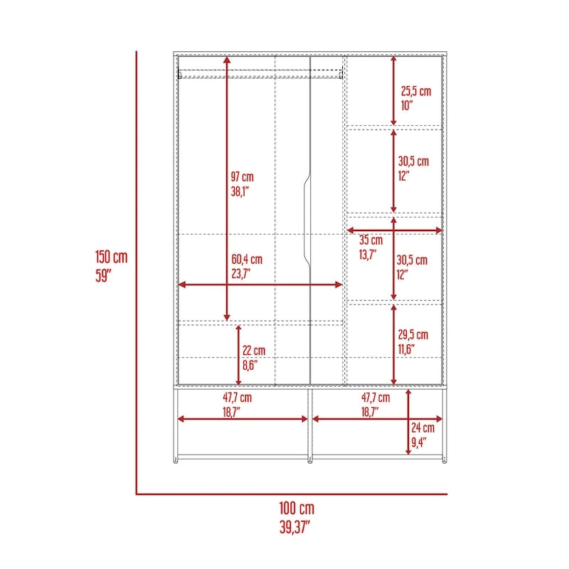 Rose Double Armoire avec tringle à vêtements
