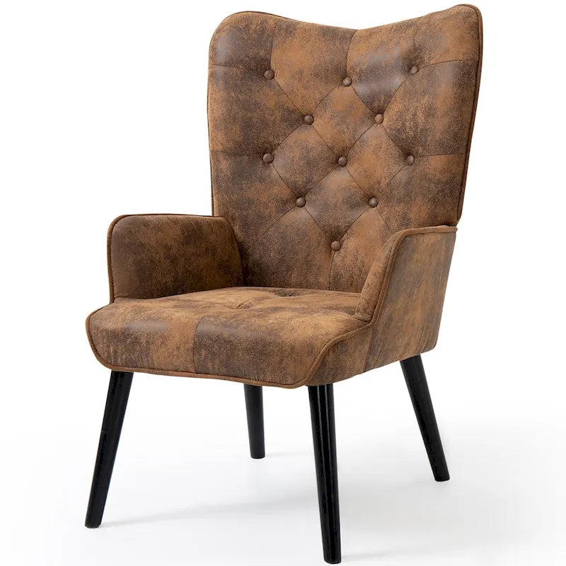 Fauteuil rustique avec accoudoirs capitonné à oreilles