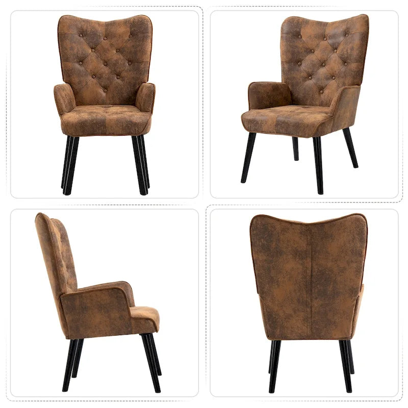Fauteuil rustique avec accoudoirs capitonné à oreilles