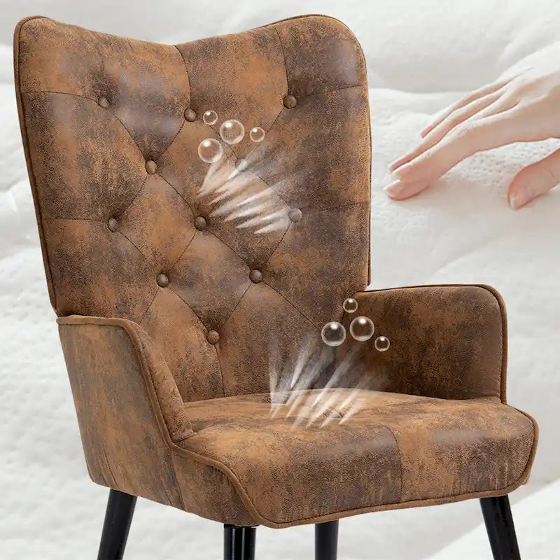 Fauteuil rustique avec accoudoirs capitonné à oreilles