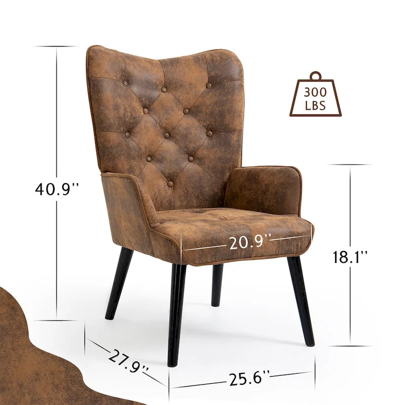 Fauteuil rustique avec accoudoirs capitonné à oreilles
