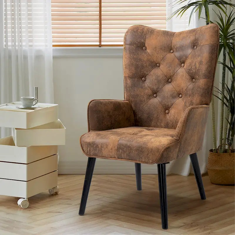 Fauteuil rustique avec accoudoirs capitonné à oreilles