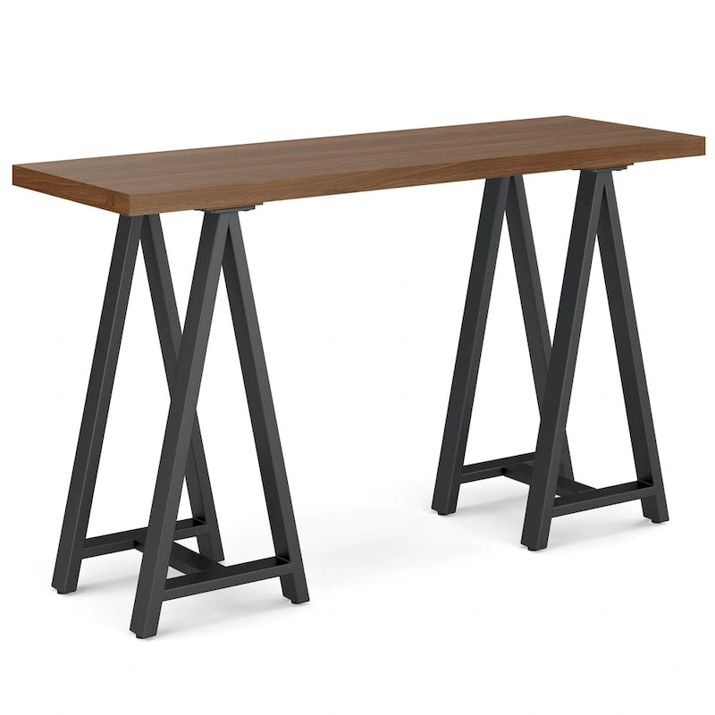 Table console-sofa de style industriel moderne en BOIS MASSIF et métal, 50 pouces de large, en BOIS DE NOYER MASSIF et métal, couleur noyer