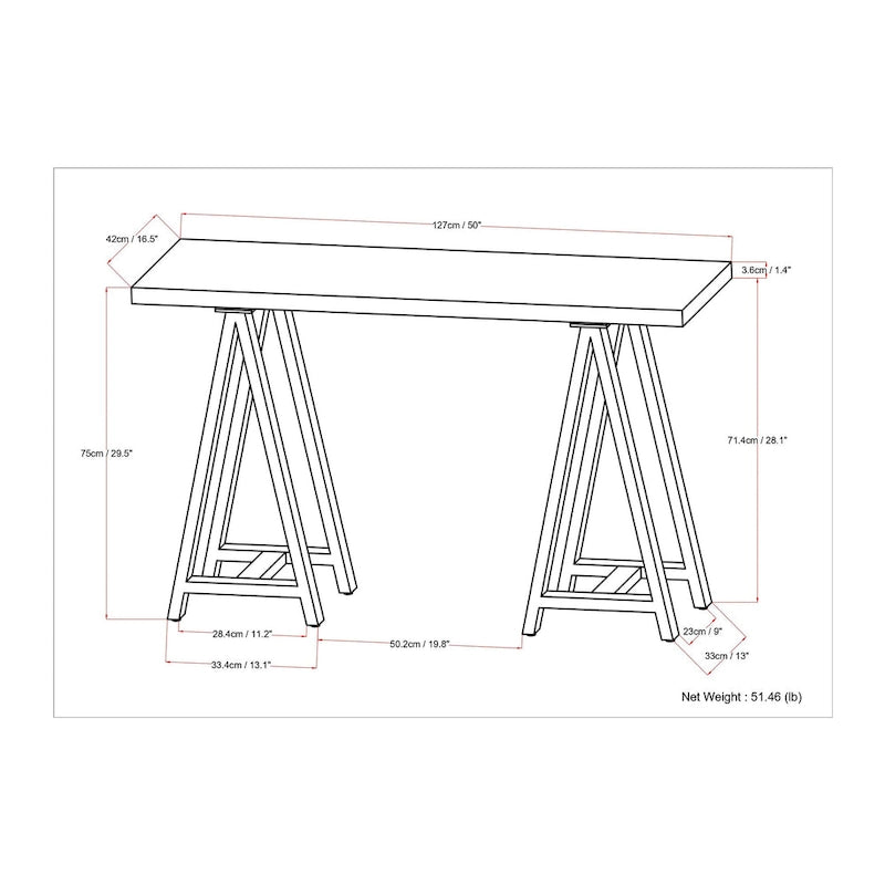Table console-sofa de style industriel moderne en BOIS MASSIF et métal, 50 pouces de large, en BOIS DE NOYER MASSIF et métal, couleur noyer