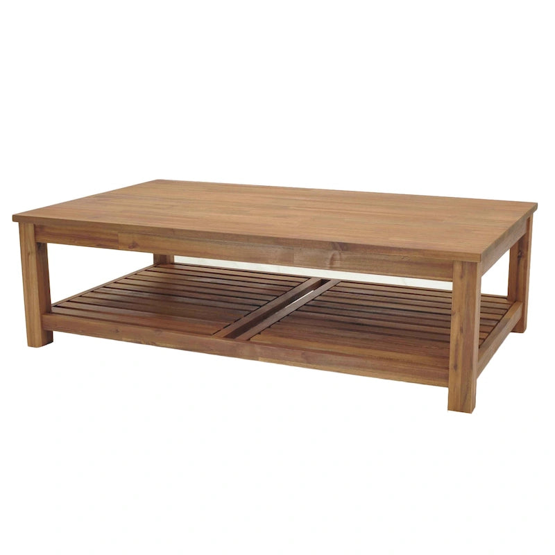 Table basse en bois d'acacia massif avec étagère inférieure