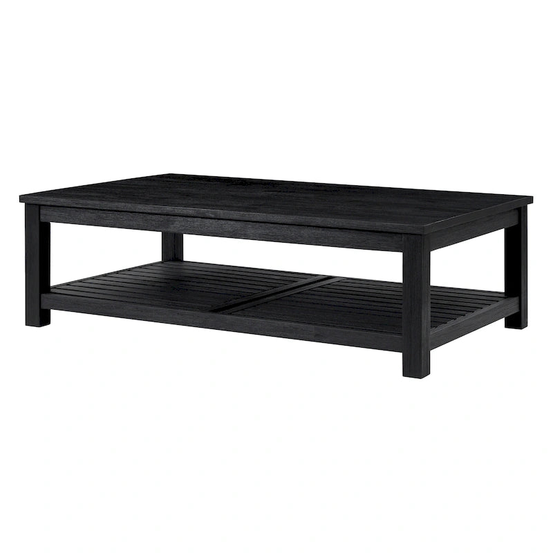 Table basse en bois d'acacia massif avec étagère inférieure