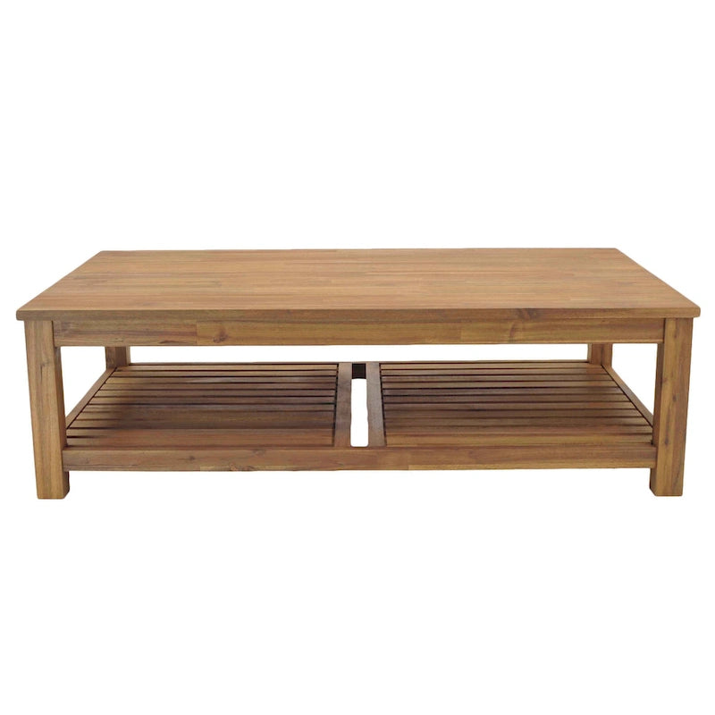Table basse en bois d'acacia massif avec étagère inférieure