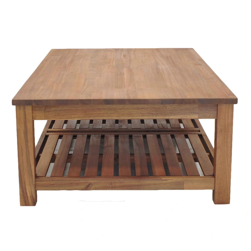 Table basse en bois d'acacia massif avec étagère inférieure