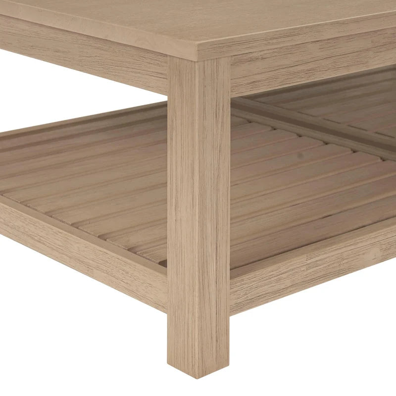 Table basse en bois d'acacia massif avec étagère inférieure