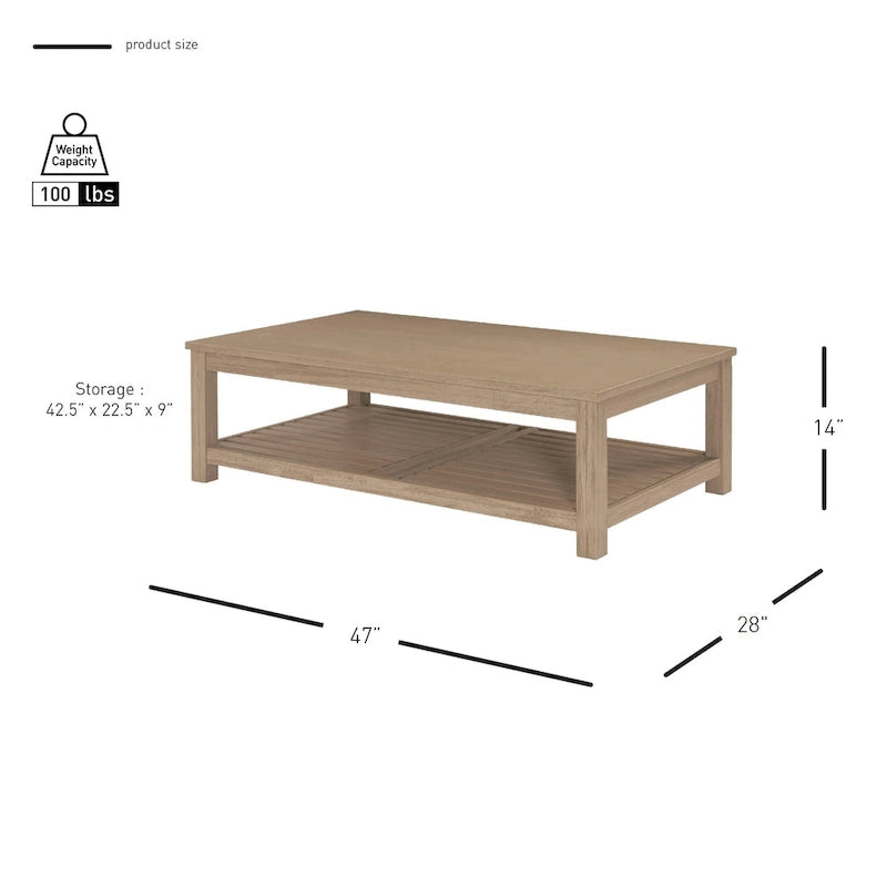 Table basse en bois d'acacia massif avec étagère inférieure
