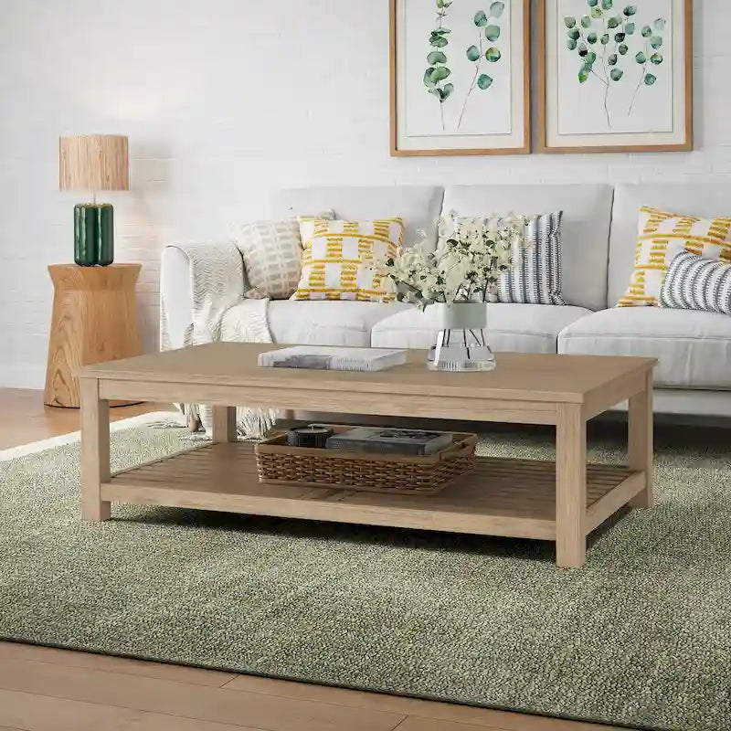 Table basse en bois d'acacia massif avec étagère inférieure