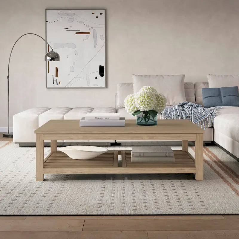 Table basse en bois d'acacia massif avec étagère inférieure