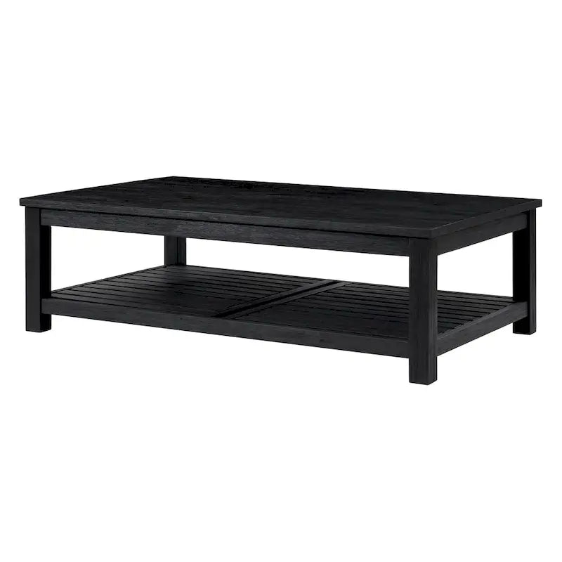 Table basse en bois d'acacia massif avec étagère inférieure