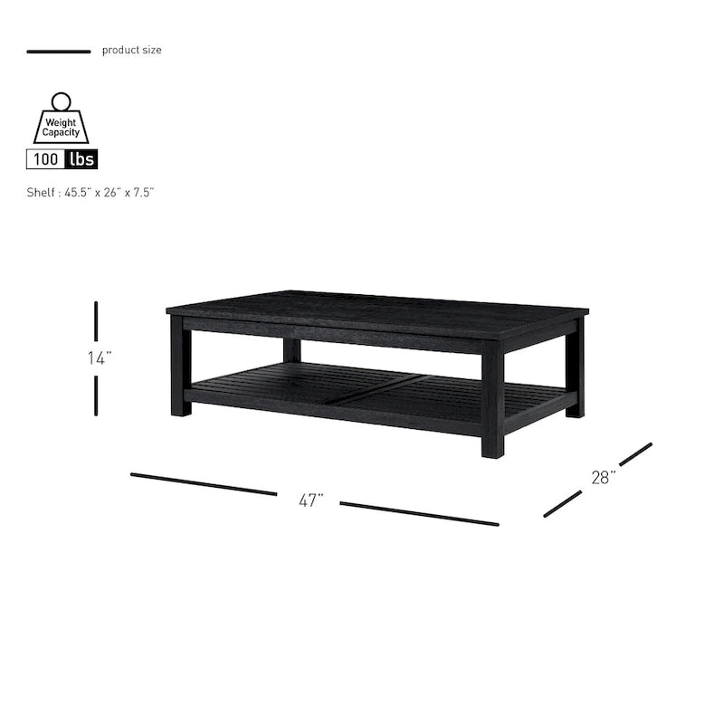Table basse en bois d'acacia massif avec étagère inférieure