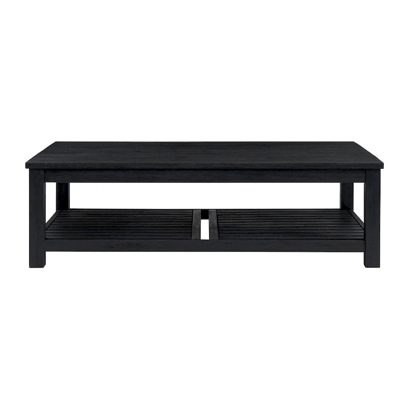 Table basse en bois d'acacia massif avec étagère inférieure