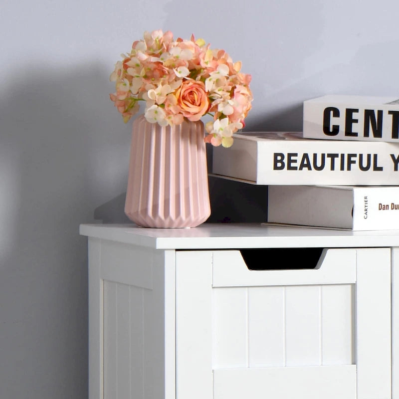 Meuble de rangement de salle de bain blanc, meuble bas avec étagère réglable et tiroirs