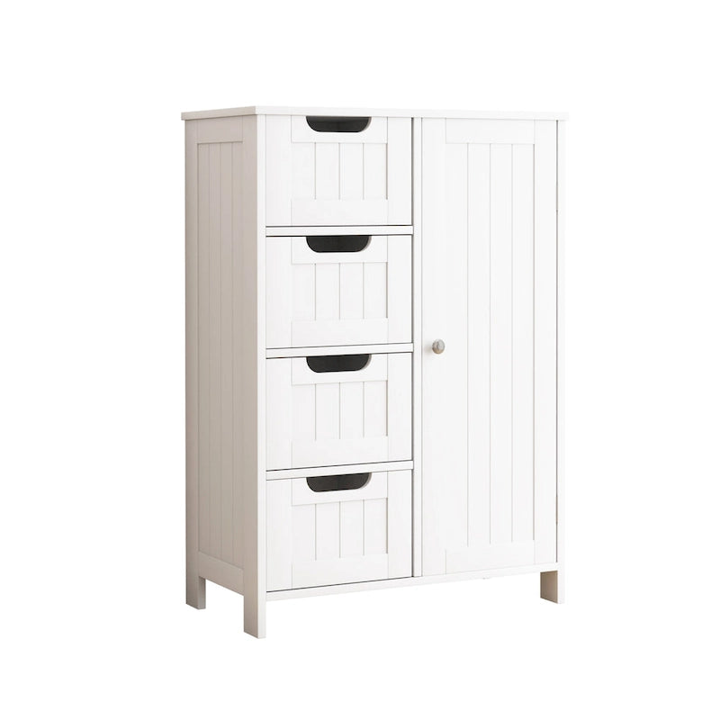 Meuble de rangement de salle de bain blanc, meuble bas avec étagère réglable et tiroirs