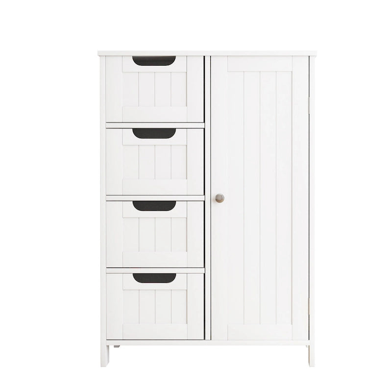 Meuble de rangement de salle de bain blanc, meuble bas avec étagère réglable et tiroirs