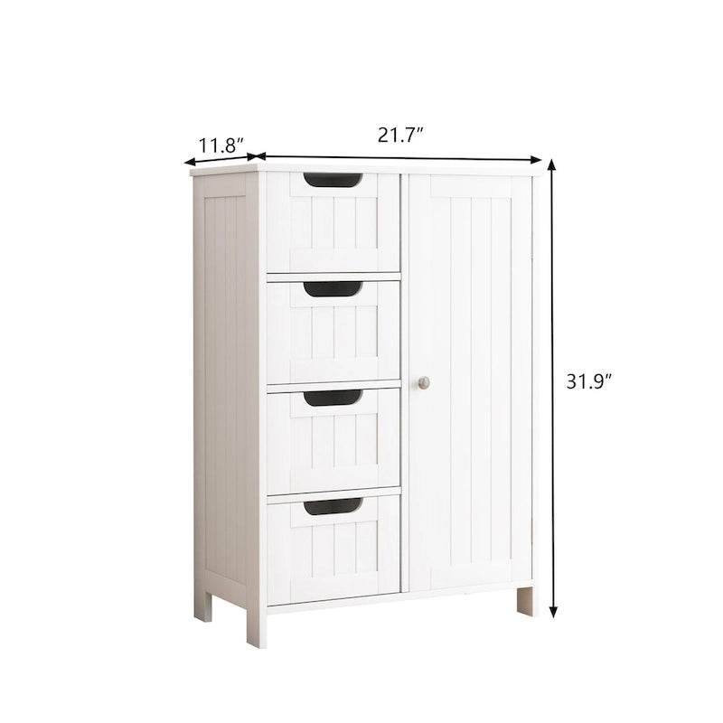 Meuble de rangement de salle de bain blanc, meuble bas avec étagère réglable et tiroirs