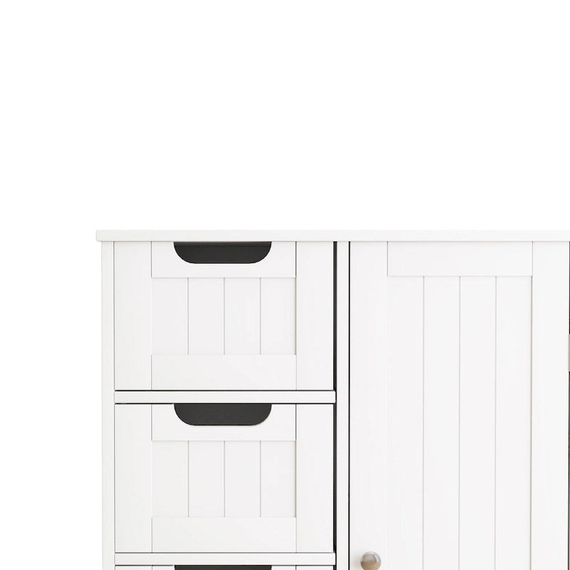 Meuble de rangement de salle de bain blanc, meuble bas avec étagère réglable et tiroirs