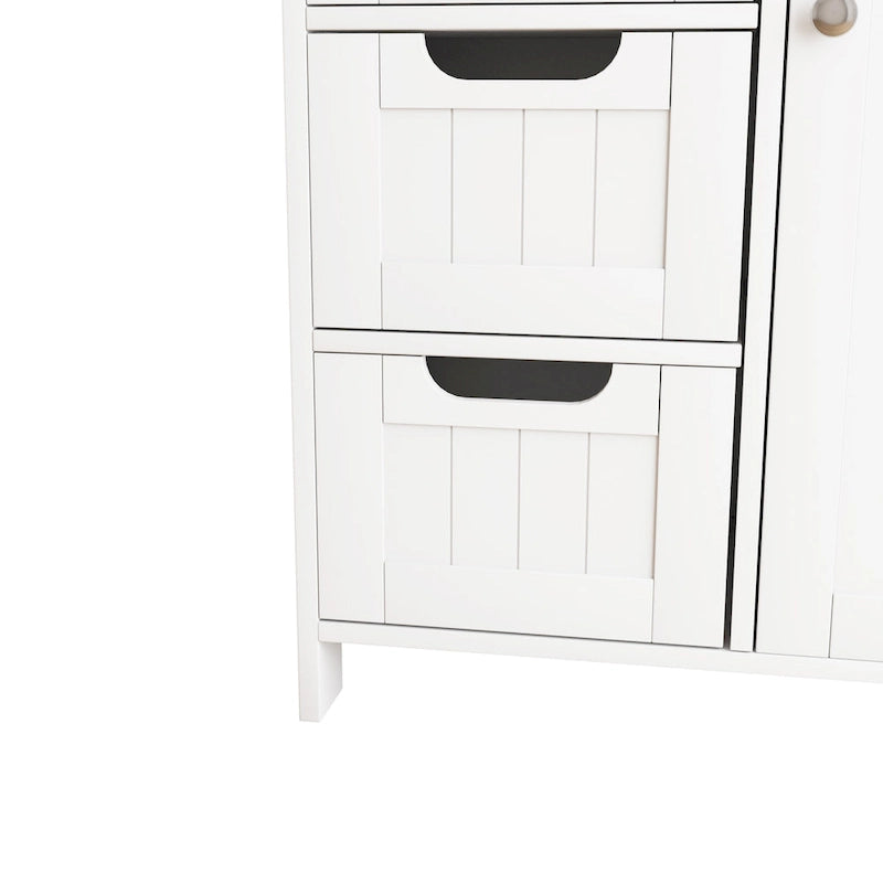 Meuble de rangement de salle de bain blanc, meuble bas avec étagère réglable et tiroirs