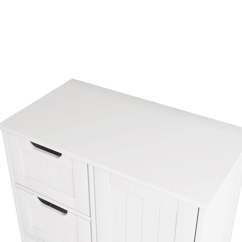Meuble de rangement de salle de bain blanc, meuble bas avec étagère réglable et tiroirs