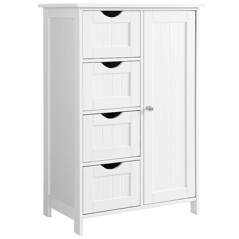 Meuble de rangement de salle de bain blanc, meuble bas avec étagère réglable et tiroirs