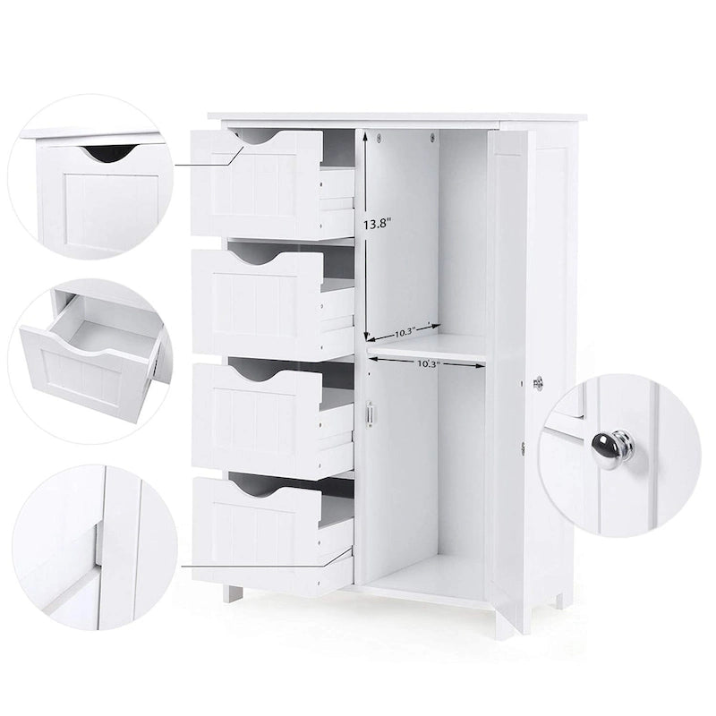Meuble de rangement de salle de bain blanc, meuble bas avec étagère réglable et tiroirs