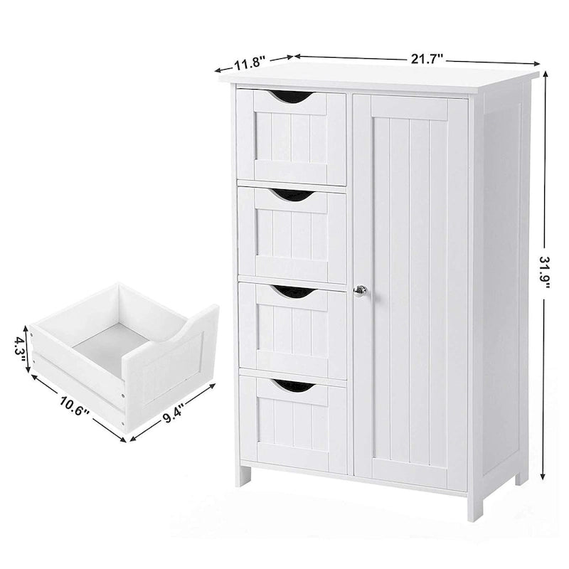 Meuble de rangement de salle de bain blanc, meuble bas avec étagère réglable et tiroirs