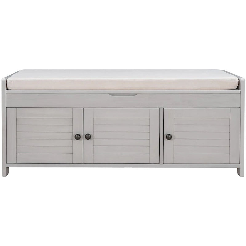 Banc de rangement en bois à 3 tiroirs avec coussin