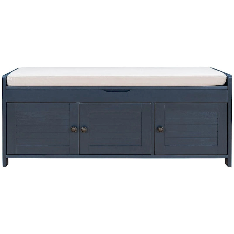 Banc de rangement en bois à 3 tiroirs avec coussin