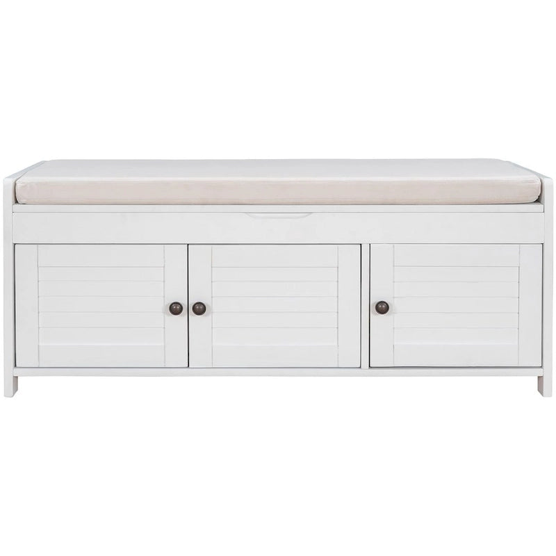 Banc de rangement en bois à 3 tiroirs avec coussin