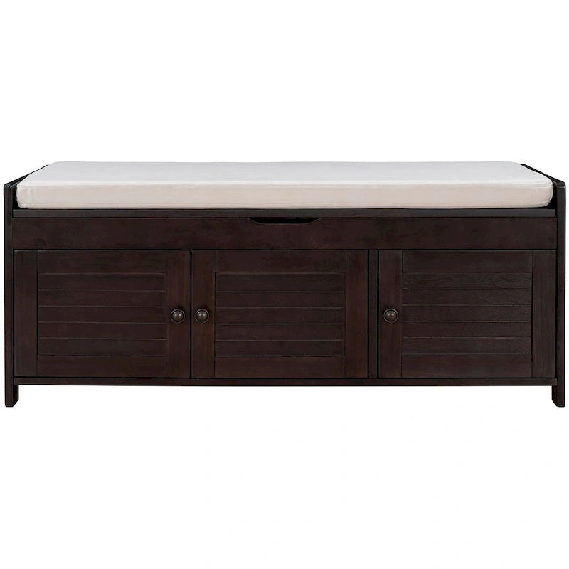 Banc de rangement en bois à 3 tiroirs avec coussin