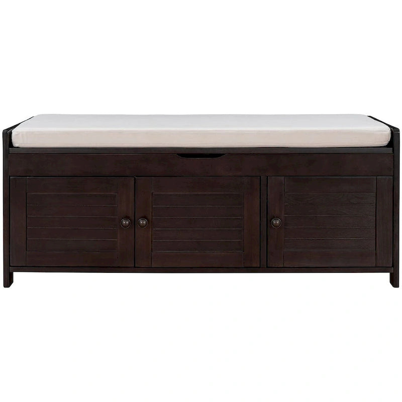 Banc de rangement en bois à 3 tiroirs avec coussin