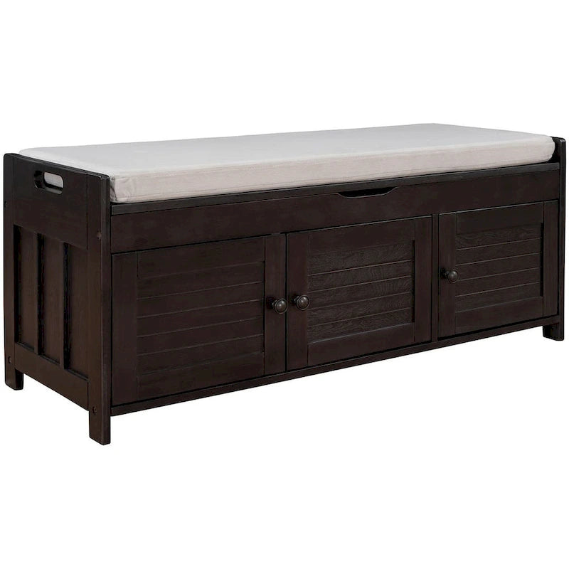 Banc de rangement en bois à 3 tiroirs avec coussin