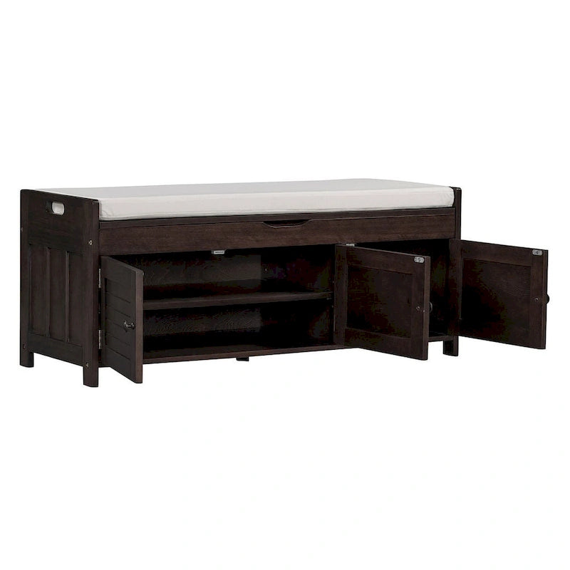 Banc de rangement en bois à 3 tiroirs avec coussin