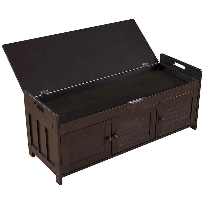 Banc de rangement en bois à 3 tiroirs avec coussin