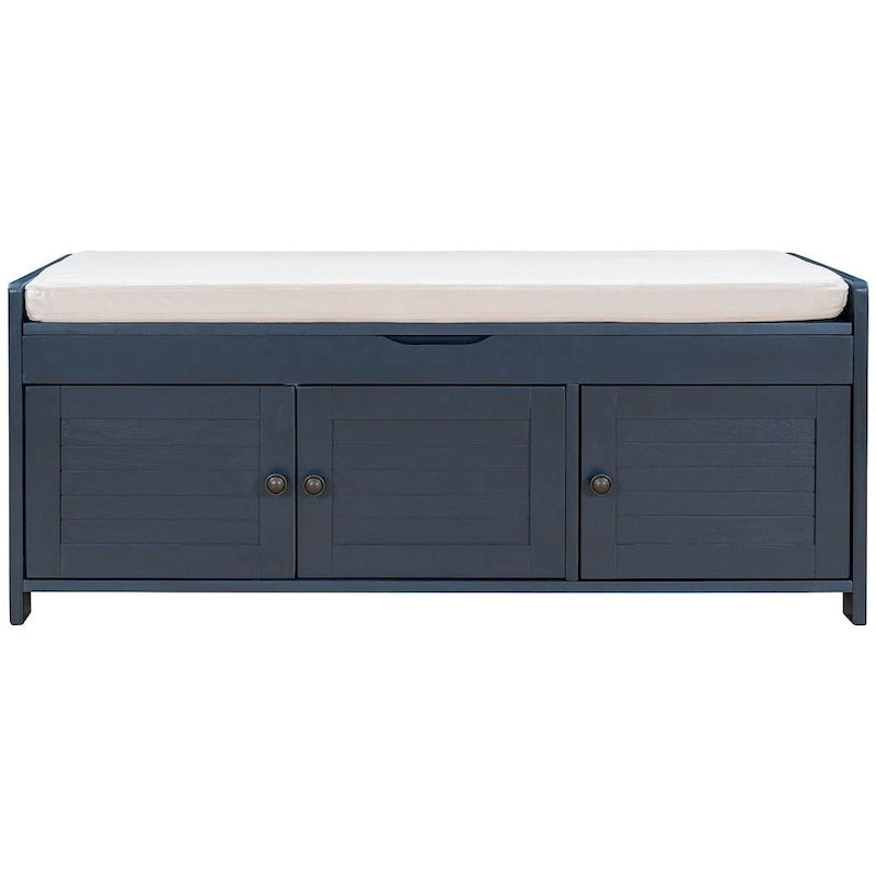 Banc de rangement en bois à 3 tiroirs avec coussin