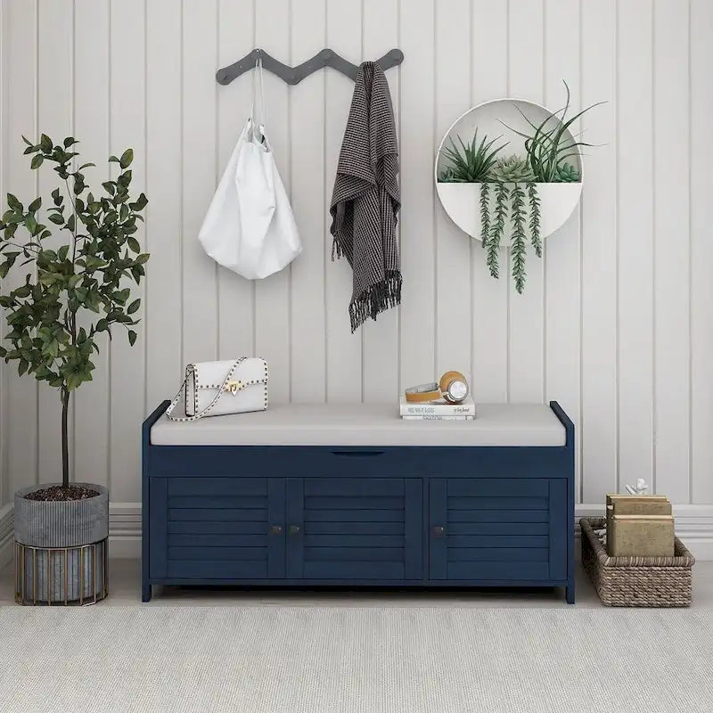 Banc de rangement en bois à 3 tiroirs avec coussin