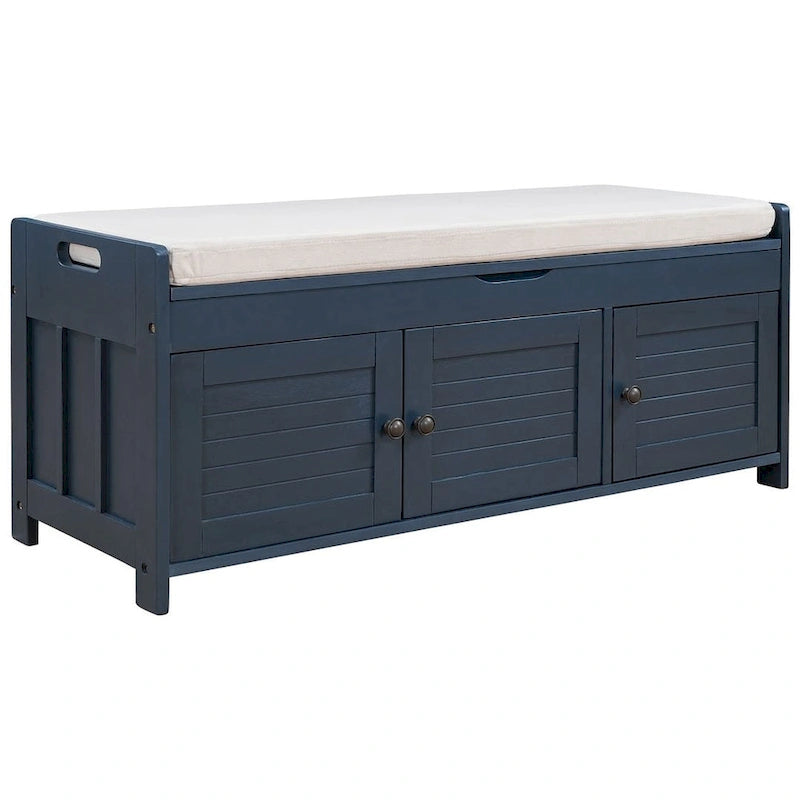 Banc de rangement en bois à 3 tiroirs avec coussin